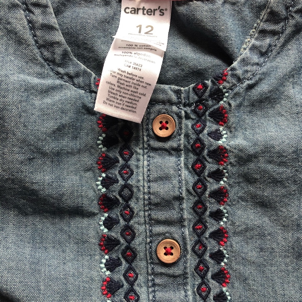 Baby girl embroidered denim romper